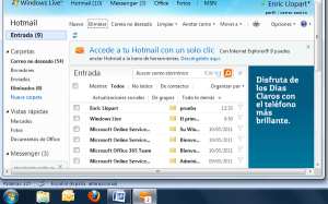 Hotmail integrado en la Barra de tareas